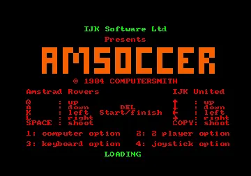 Amsoccer (UK) (1986) screen shot title